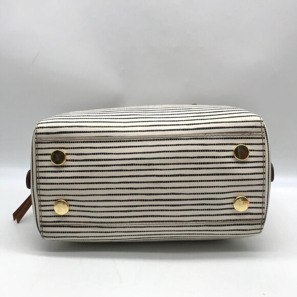 Fossil Black And White Coated Canvas Striped Convertible Sydney Satchel - Picture 5 of 11